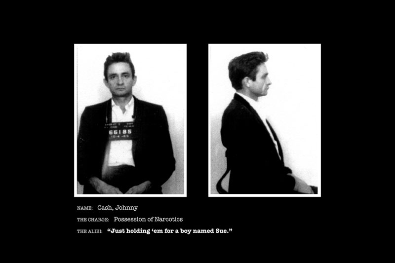 Johnny Cash mugshot and caption