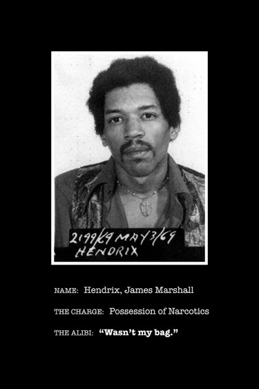 Jimi Hendrix mugshot and caption